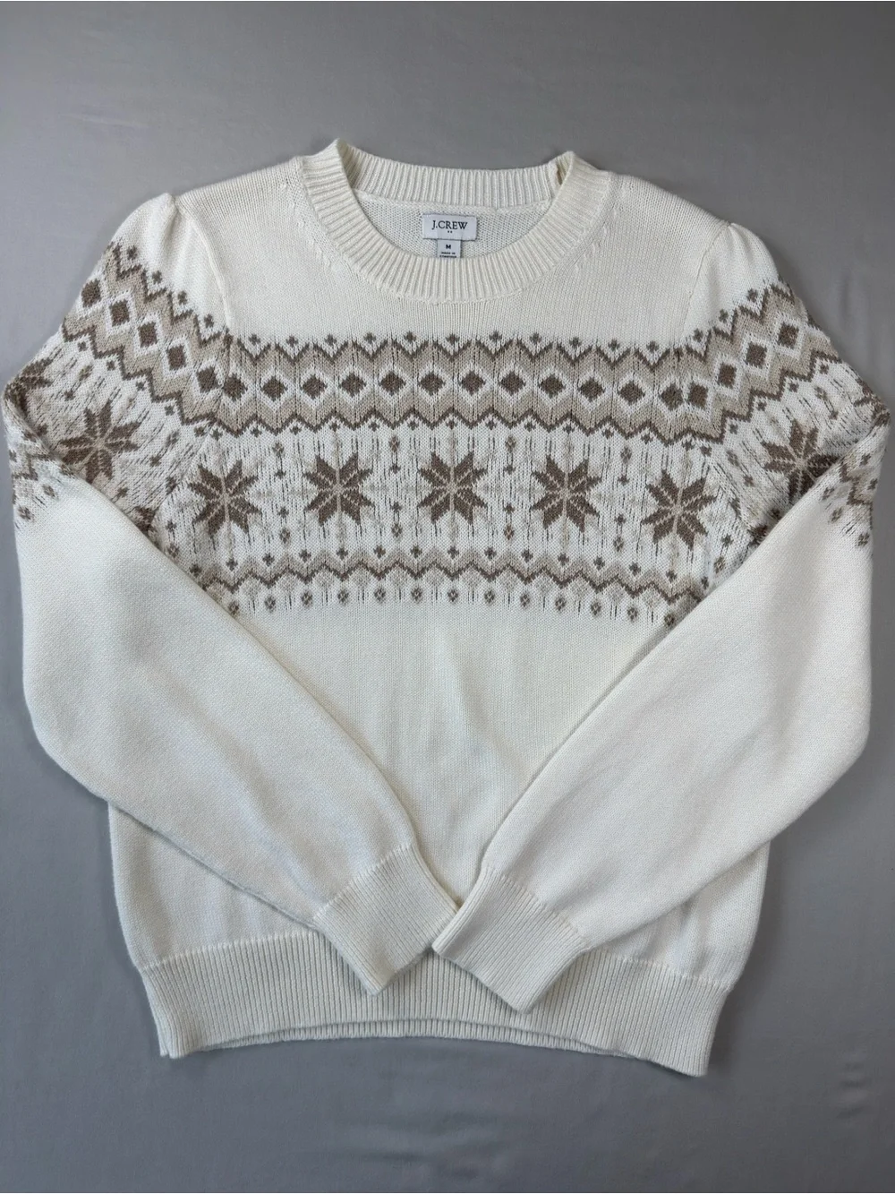 J.Crew Fair Isle Nordic Snowflake Sweater Ivory Cream Size Medium